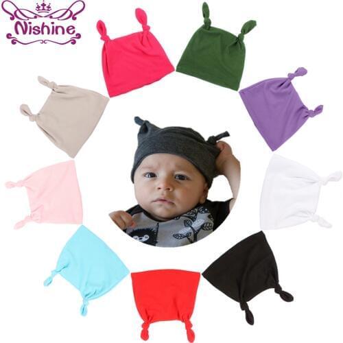 Nishine 10 Colors Cotton Blend Kids Turban Hat Newborn Beanie Caps Headwear Children Shower Hat Birthday Gift Photo Props