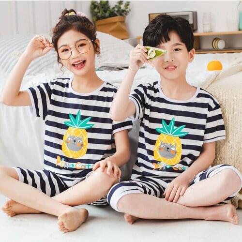 New Summer Pyjamas For Girls Boys Cotton Baby Sleepwear Short Sleeves Kids Home Clothes Childrens Pajamas Teenages Pijamas Sets