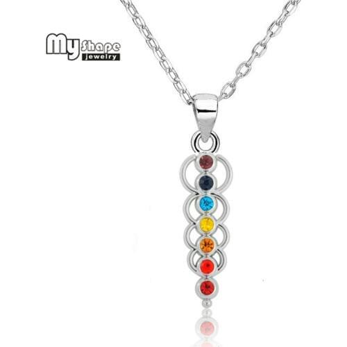 My shape 7 Color crystal Pillar Chakra metal pendant necklace rhinestones Necklaces jewelry