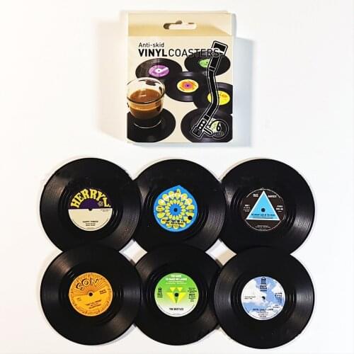 6pcs Vinyl Record Beverage Drinks Coasters Creative Retro Heat Resistant Cd Non Slip Pads Home Cup Coffee Stand For Mug