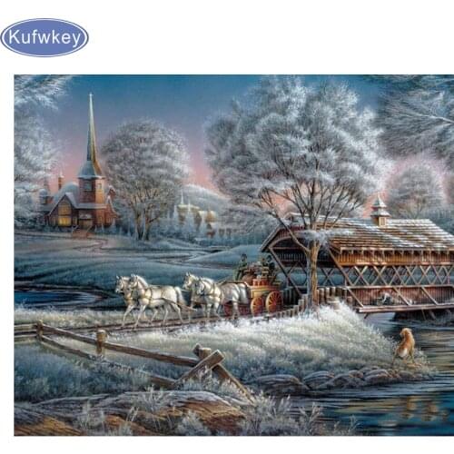 Full Diamond Embroidery 3D diy Diamond Painting Cross Stitch snow winter landscape,Mosaic Pattern Rhinestones,diamond mazayka