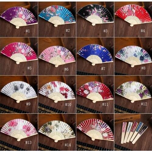 Portable Ladies Bamboo Folding Silk Hand Fans Chinese 100 pcs Wedding Party Favors Wholesale SN710