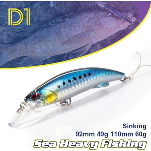 D1 Minnow Heavy Sinking Lure 92mm 49g 110mm 60g Artificial Hard Bait laser Wobblers Lures Crankbait Pike Treble Hooks tackle