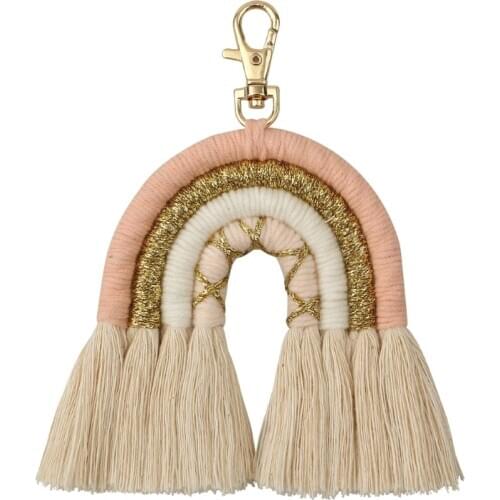 Rainbow Keychains Women Boho Key Holder Keyring Macrame Bag Charm Car Hanging P31B
