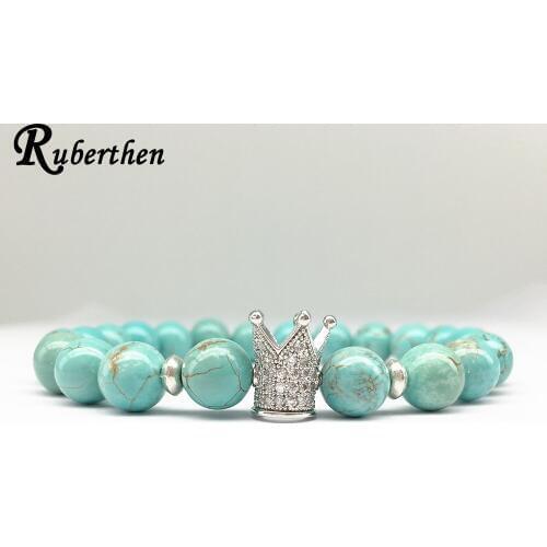 Ruberthen On Sale Crown Energy Bracelet Natural Tuquoise Bead Bracelet Yoga Balance Bracelet Birthday Gift for Him Drop Shipping