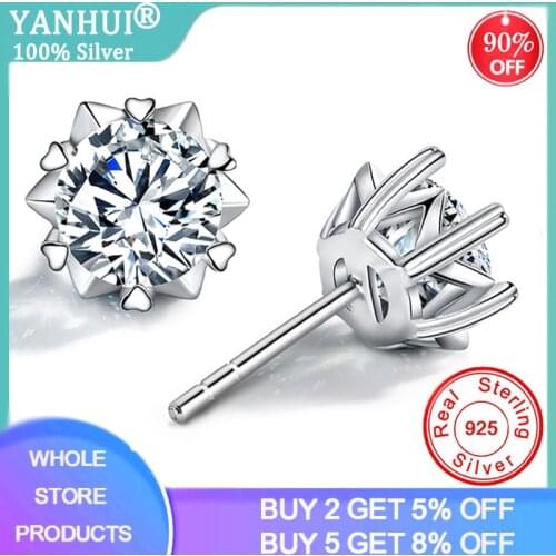 Unique Heart Stud Earrings With Certificate 925 Sterling Silver Solitaire 2.0Ct CZ Diamond Wedding Earrings No Fade Allergy Free