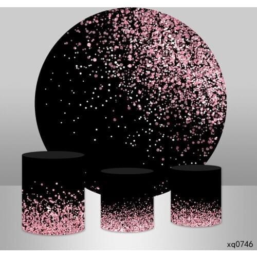 Black Rosa Gold Round Circle Backdrop Sweet 16th 18th Birthday Bokeh Glitter Photography Background Custom Photo Studio Vinyl