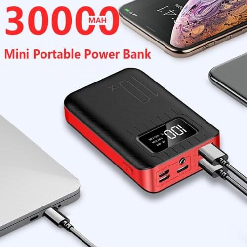 Mini Power Bank 30000mAh Portable Outdoor Emergency Charger Digital Display 2USB Port External Charger for Samsung Xiaomi
