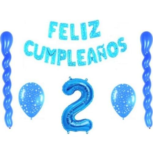 Balloons 2 birthday 20 balloons 15 letters 45 cm 1 giant balloon number 2 of 100cm 2 balloons stars and 2 balloons spiral Blue