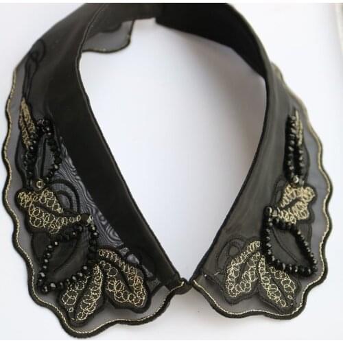 Sewing Beaded rhinestone collar patches for clothes DIY Retro fake collar appliques black lace Patches appliques for suits