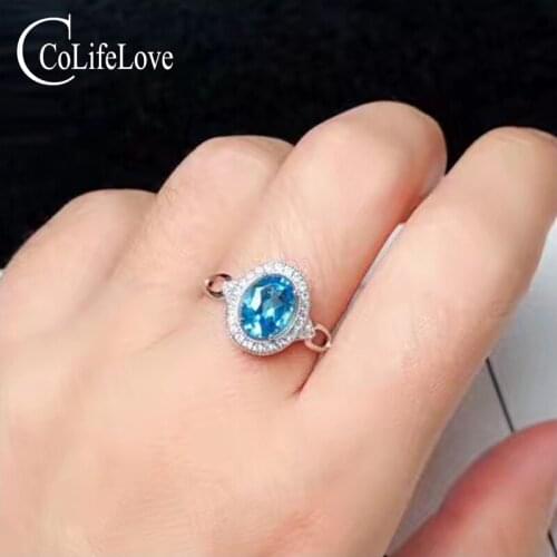 CoLife Jewelry Classic 925 Silver Ring 1ct Natural Light Blue Topaz Ring Vintage Silver Topaz Jewelry Gift for Woman Gem Ring