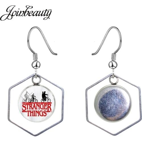 JOINBEAUTY Stranger Things Movies Picture Drop Earrings Hollow Out Polygon Shape Glass Dome Women Dangle Earrings Jewelry QF135