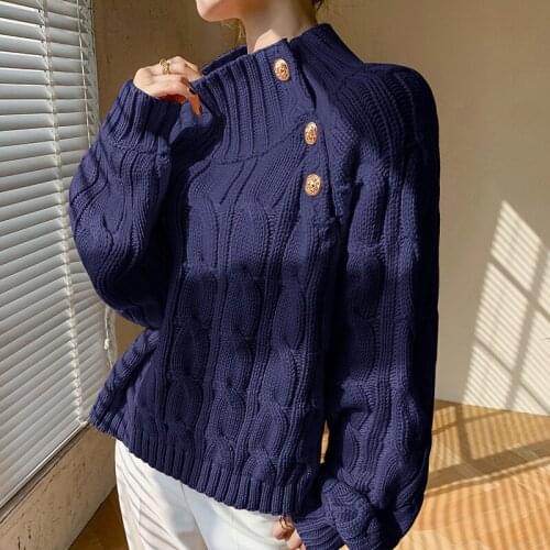 2021 Autumn Winter Korean Fashion Thick Sweater Women Clothing Knitted Twist Half High Collar Short Loose Sleeve Top Pullover