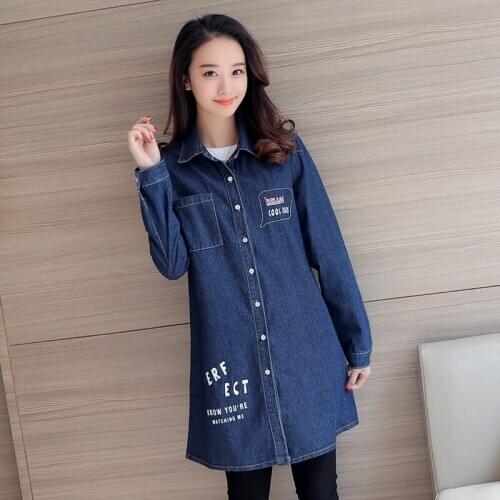 Denim Coat Women Long-sleeved Loose 2020 Womens Autumn Tops Mid-length Windbreaker Casual Wild Denim Trench Coat Female Q233