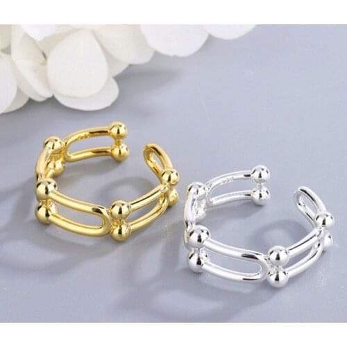 VENTFILLE 925 Sterling Silver U-shaped Ring Female Fashion Personality Creative Romantic Handmade Jewelry Accessories