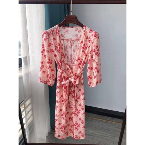 Women Dress Spring/Summer 2020 New Dress Fashionable Sweet Pink Flower Print Mini Dress