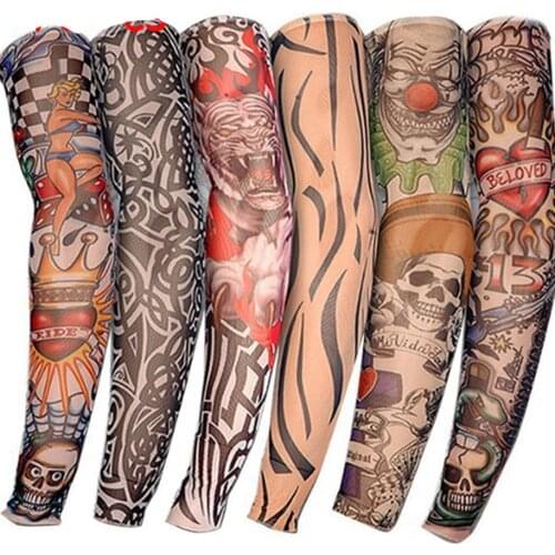 1PC Dark Style Joker Tattoo Arm Sleeves Sun UV Protection Arm Cover Seamless Outdoor Basketball Riding Sunscreen Street Wearing