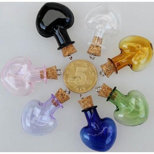 10sets/lot Mini Glass wishing Bottles Love Heart Shape Cute Bottles With Cork Bottles Gift tiny Jars Vials Mix Colors