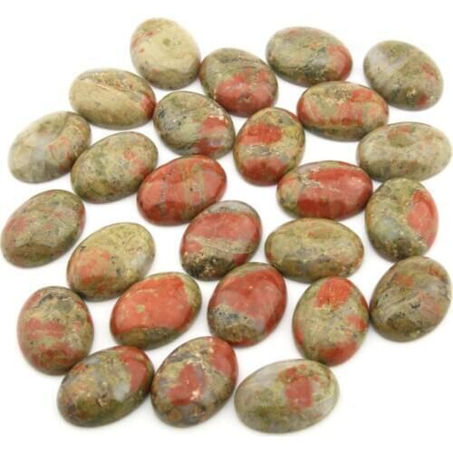 10pcs Natural Stone Unakite Cabochon No Hole Beads for Making Jewelry DIY accessories Loose Elliptical shape Beads