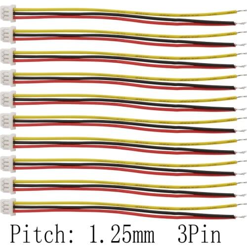 10Pcs 3Pin JST 1.25 Pitch 1.25 mm Single Head Female Wire Cable Connector JST 1.25 Electronic Wire Connectors