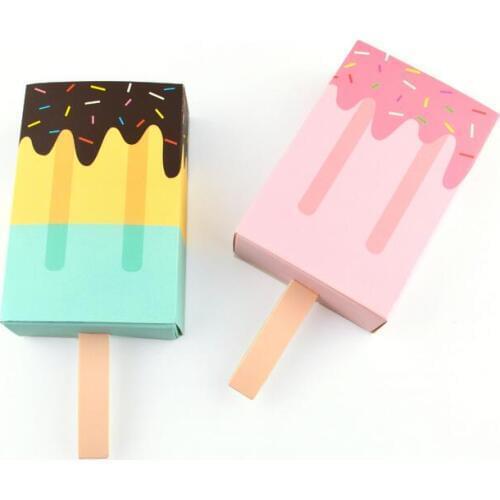 10PCS Pink Ice Cream Shape Cute Gift Box Popsicle Candy Folding Paper Box Cartoon Drawer Gift Box For Kids Baby Shower Birthday