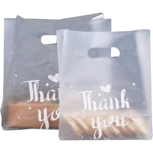 50Pcs Thank You Plastic Bags Gift Packaging Bags With Handle Shopping Bag Xmas Wedding Party Favor Bag Candy Cake Wrapping Bags