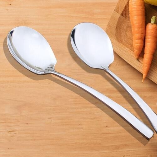 8.7" Large Stainless Steel Serving Spoon Thickened Soup Public Spoon Stirring Tablespoon Western Restaurant Buffet Round Spoons