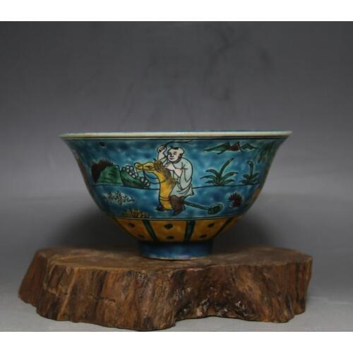 Antique QingDynasty porcelain bowl,three-color children at play,Hand-painted crafts,Decoration,Collectio&Adornment,Free shipping