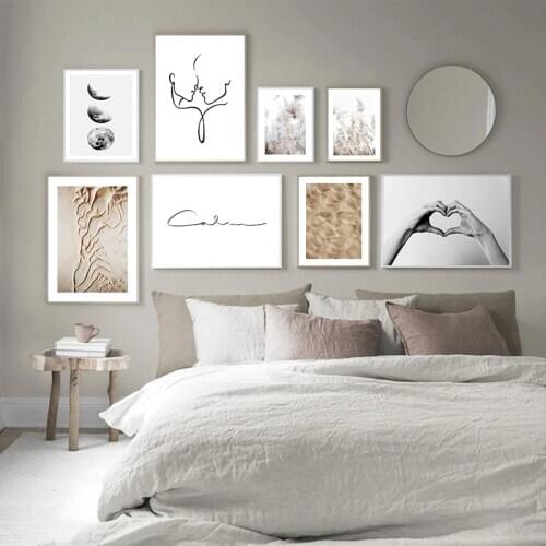 Beige Reed Line Art Poster Boho Trendy Wall Art Print Nordic Canvas Painting Autumn Landscape Picture for Living Room Decor