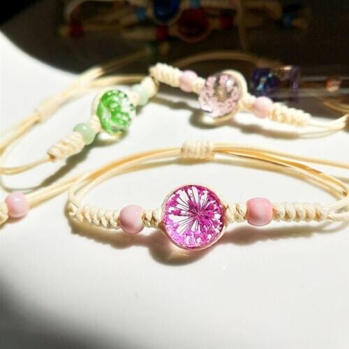 1pc Fashion Gypsophila Decor Bracelet Simple Fashion Pressed Flower Bracelet Charm Bracelet Jewelry Accessories For Women Girls