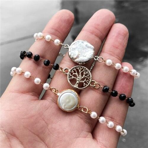 Baroque Pearls Charms Bracelet Fashion Life Tree Charm Bangles Adjustable Pearl Chain for Women Jewelry Wedding Party Gift