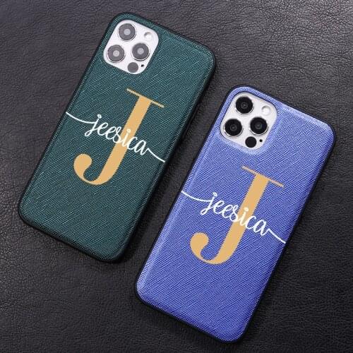 Custom Personalized your Initial Name PU Leather Phone Case For iPhone 12 11 Pro X XS Max XR 7Plus 8Plus 6S Shockproof Funda