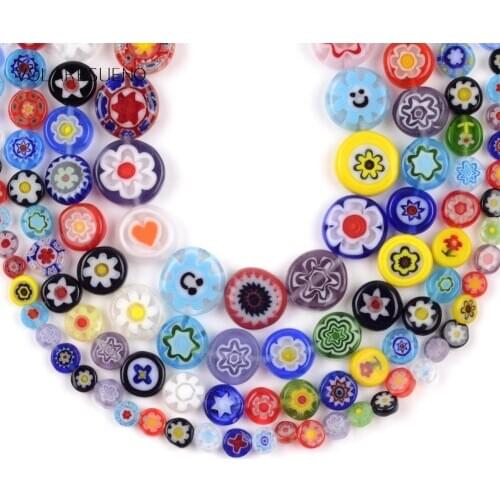 Millefiori Flower Mixed Oblate Roundle Flat Lampwork Glass Beads For Jewelry Making 4mm-10mm Spacer Loose Beads Diy Bracelet 15"