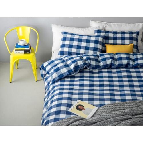 Brand Quality 100%Wash Cotton Plaid Brief comfortable bedding set bedclothes 4pcs duvet quilt cover fitted sheet pillow cases
