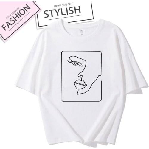 Face abstract simple Women tshirt high quality Cotton Casual Funny t shirt Gift For Lady Yong Girl fashion Top Tee XS-3XL