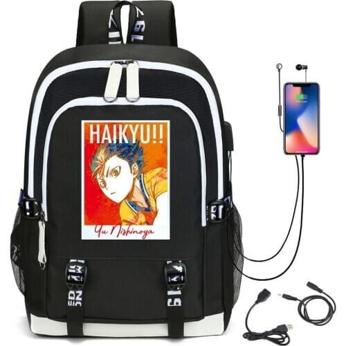 Haikyuu Karasuno VBC Anime School Bags Hinata Shoyo Bookbag USB Port Laptop Backpack Oxford Travel Bagpack Shoulder Bags