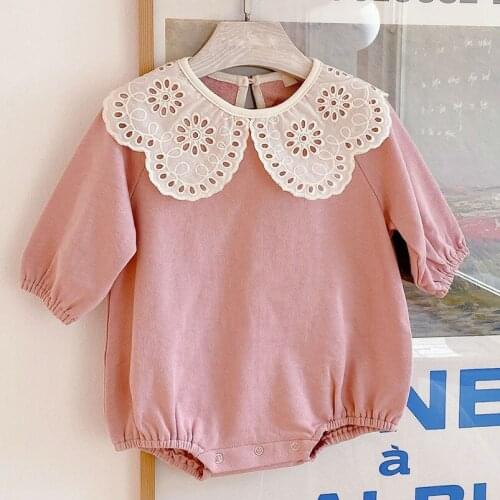 Sweet Petal Lace Collar Princess Girls Romper Long Sleeve Infant Baby Jumpsuit for Toddler Girls Overalls Children Outfits Baby