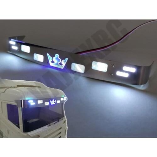 Crown Design Stainless Steel Sun Visor Light Kit Blue and White Bicolor Led for Tamiya 1/14 Remote Control Scania R470 R620