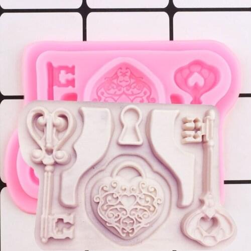 Love Lock Key Shape Silicone Mold DIY Party Cake Border Fondant Cake Decorating Tools Candy Polymer Clay Chocolate Moulds