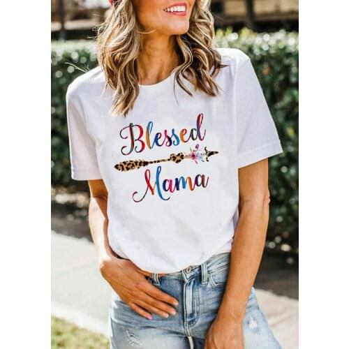 Blessed Mama Leopard Arrow Print Fashion Summer Women T-shirt Mom Life Harajuku Graphic Casual Tees Female Aesthetic Tshirt Tops