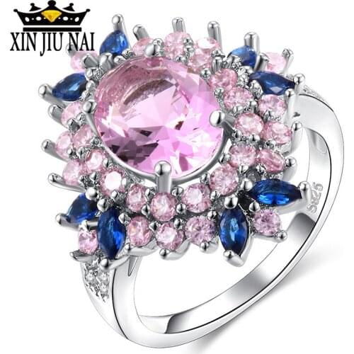 Fasion Flower pot 925 Silver Ring Women Gift AAA Multi Color Zircon Jewelry Blue Pave Wedding Pink exaggerated romance Rings