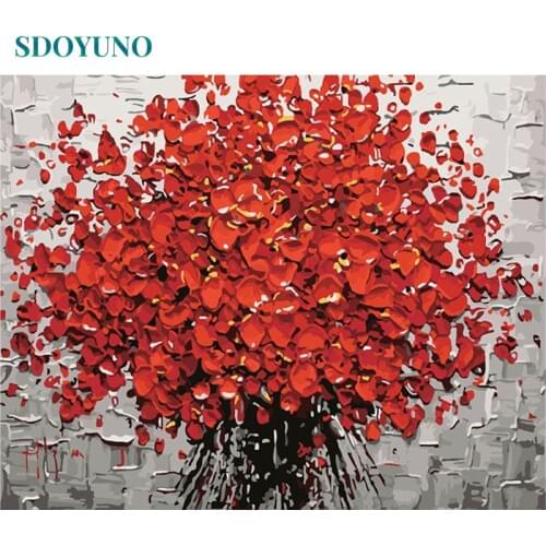 SDOYUNO Frame Red Flowers DIY Painting By Numbers Acrylic Art Canvas Painting Modern Home Wall Art Picture Handpainted Artwork