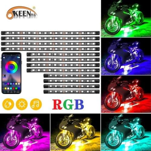 OKEEN New RGB Motorcycle Underglow LED Strip Light with APP Control Music Sync LED Lights for Motorcycles 12V Atmosphere Lamp
