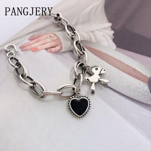 PANGJERY 925 Sterling Silver Bracelets for Women INS Fashion Creative Sweet Cute LOVE Heart Pony Wedding Fine Jewelry Gifts