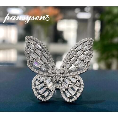 PANSYSEN 100% Real 925 Sterling Silver Created Moissanite Diamond Gemstone Engagement Rings for Women Wedding Bands Fine Jewelry