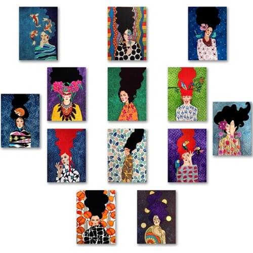 Camisetas Poster Art Painting Abstract Women Black Hair Wall Art Decoration Picture for Living Room Bedroom Canvas Home Design