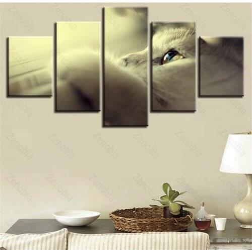 Home Poster White Cat Holding a Fist Home Decoration Canvas Painting Wall Art for Living Room and Bedroom Frameless Style