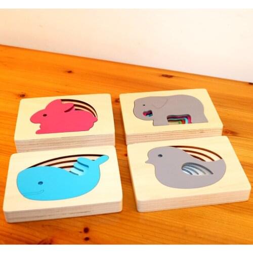 Five-layer Animal Card General Color Color Puzzle Puzzle Toys Multi-layer Story Puzzle Children Early Education Wooden Toys