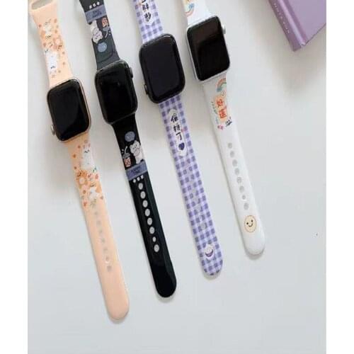 Korean style cute sports silicone Apple Watch strap 44 40 mm 42 38 mm for iwatch series 6 5 4 3 2 1 strap button bracelet gift