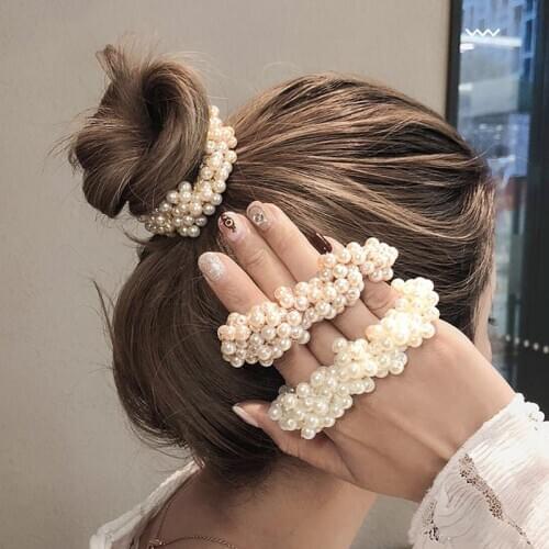 2020 Rubber Band Rope Elastic Girls Scrunchie Ponytail Holder Pearl Beads Women Hair Bands Ties Accessories for Women Girls